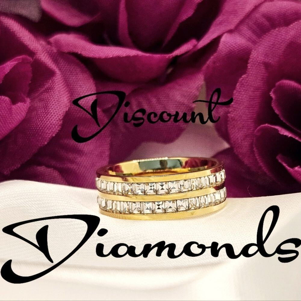 Clear White Zircon Cocktail or Wedding Ring 18K Yellow Gold over Titanium